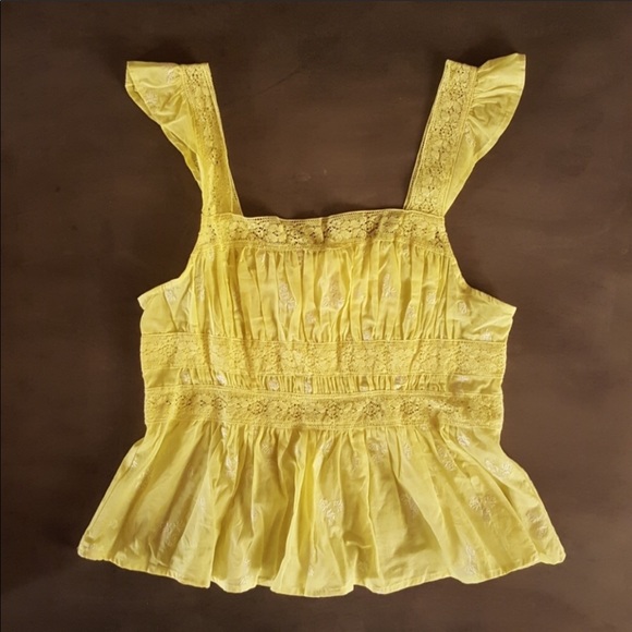 Free People Tops - Free People Embroidery Floral Yellow Tank Top M